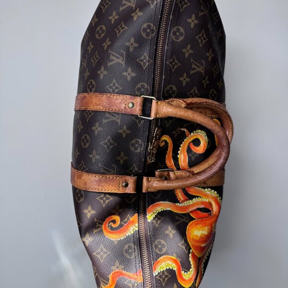 Custom Hand Painted Octopus Louis Vuitton VINTAGE Keepall 45 Signature LV Bag - Picture 5 of 16